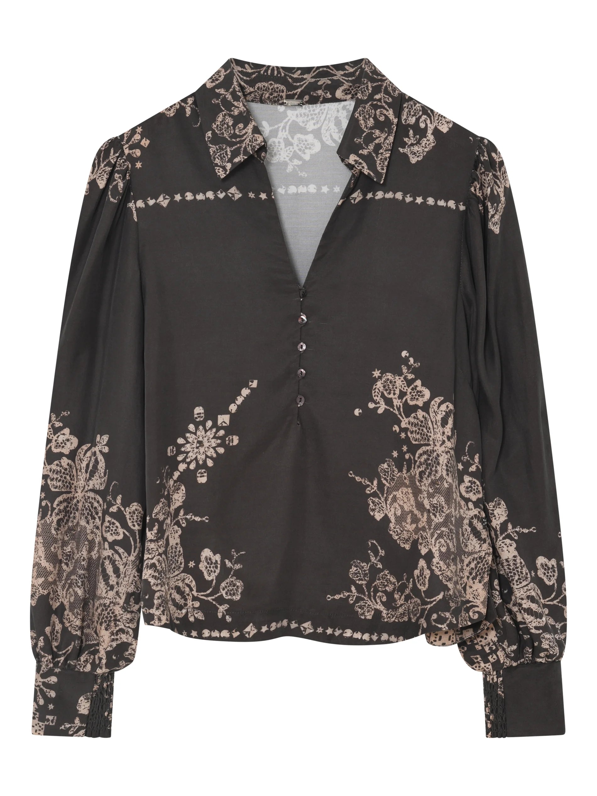 Gustav Madicen After Dark lace print V-neck blouse front view