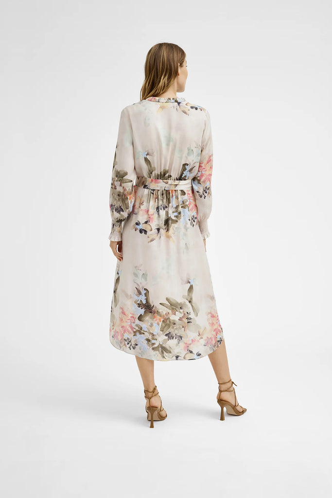 Gustav Nichole Beige Belted Floral Print Midi Dress From The Back