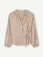 Gustav Phia Sand Stone lace sleeve blouse – front product view