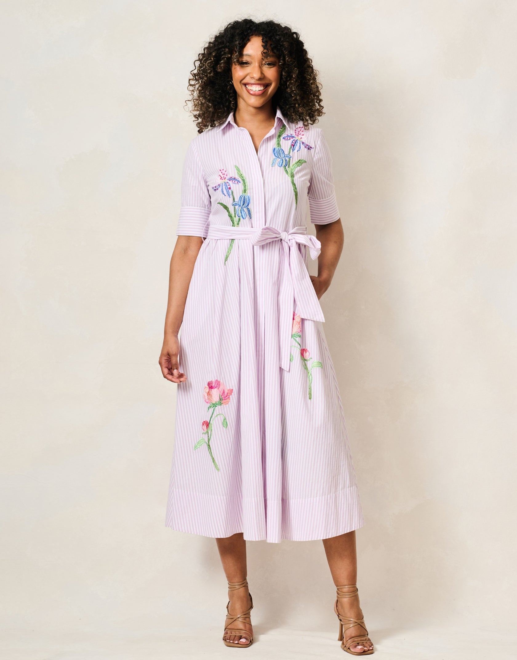 Hope & Ivy Merrin floral embroidered cotton midi dress front view