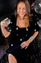 Hope & Ivy Bettina black velvet Christmas party midi dress with puff sleeves and embellishment