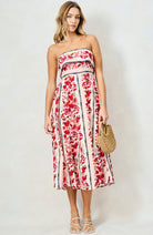     Hope & Ivy Billy pink floral border print bandeau midi dress