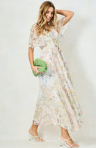 Hope & Ivy Haven pastel floral wrap dress side view