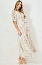 Hope & Ivy Haven chiffon wedding guest maxi dress with tie waist detail