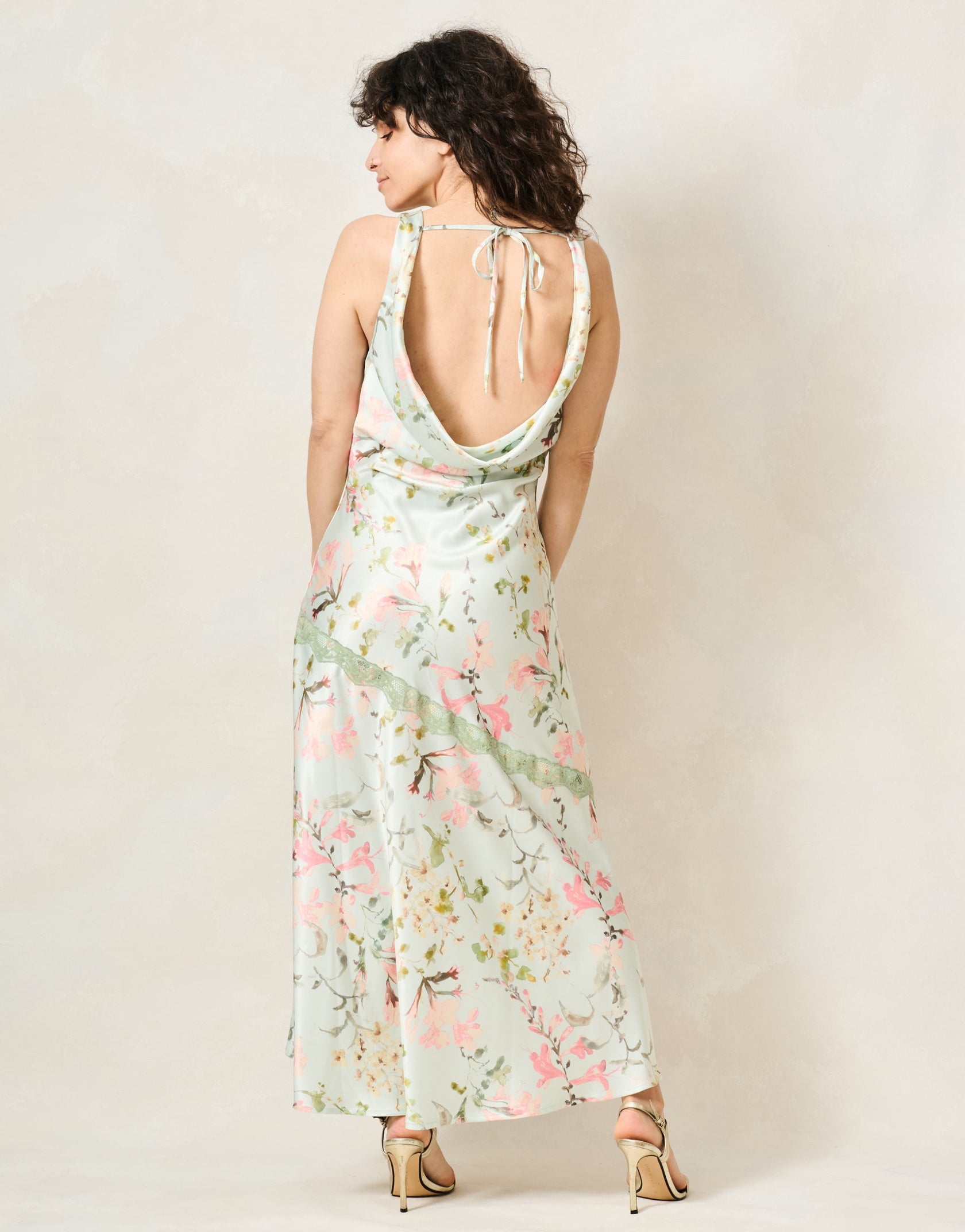 Hope & Ivy Loralie floral maxi dress open tie back detail