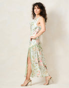 Hope & Ivy Loralie green floral dress with thigh split