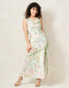 Hope & Ivy Loralie green floral cowl neck maxi dress front view