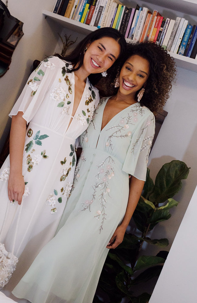 Hope & Ivy Maddie Cream Embellished Flutter Sleeve Maxi Wedding Dress