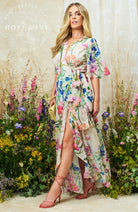 Hope & Ivy Michelle cream multi wrap maxi dress with tie waist