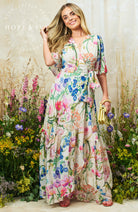 Hope & Ivy Michelle floral maxi wrap dress with flutter sleeves front view