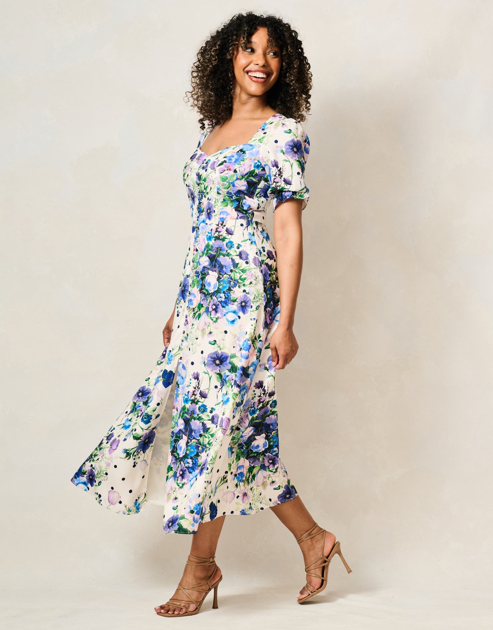  Hope & Ivy Nadalia floral midi dress side view