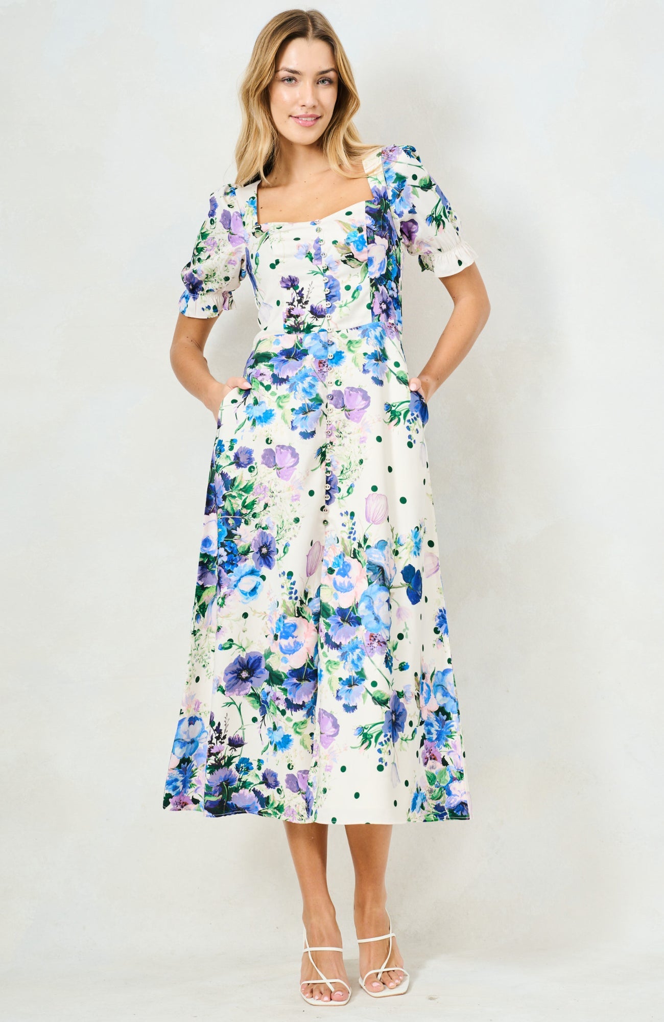 Hope & Ivy Nadalia blue floral occasion dress with pockets