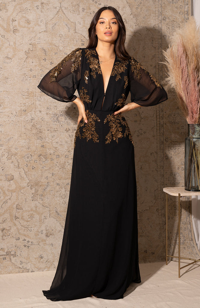 Hope & Ivy The Shay Embellished Maxi Dress With Wide Sleeve