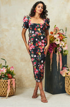 Hope & Ivy Trisha floral midi dress belt waist detail