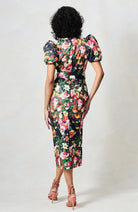 Hope & Ivy Trisha black floral wedding guest dress From back 