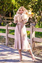 Hortons England Westminster Beige Cashmere Peplum belted Faux Fur Coat