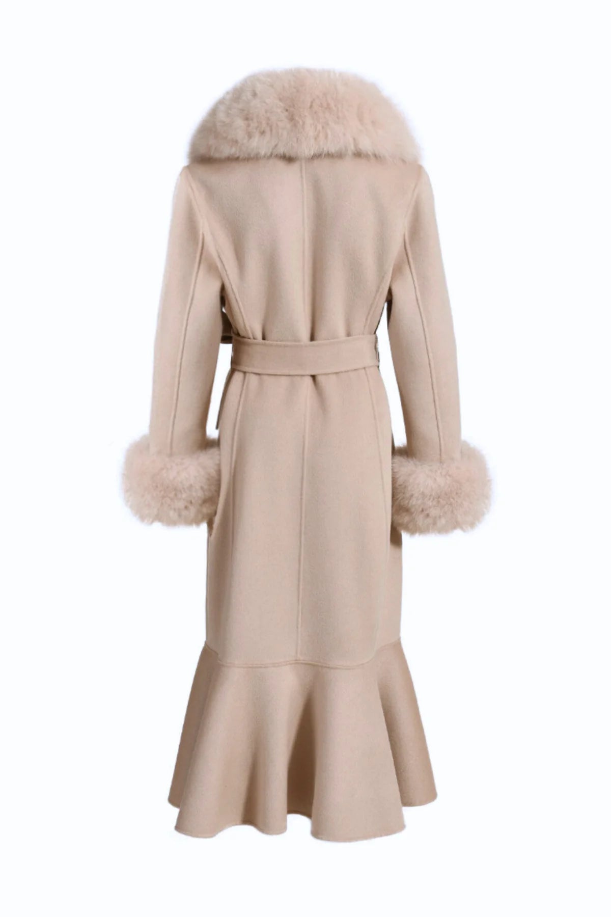 Hortons England Westminster Cashmere Peplum Faux Fur Belted Coat from The Back