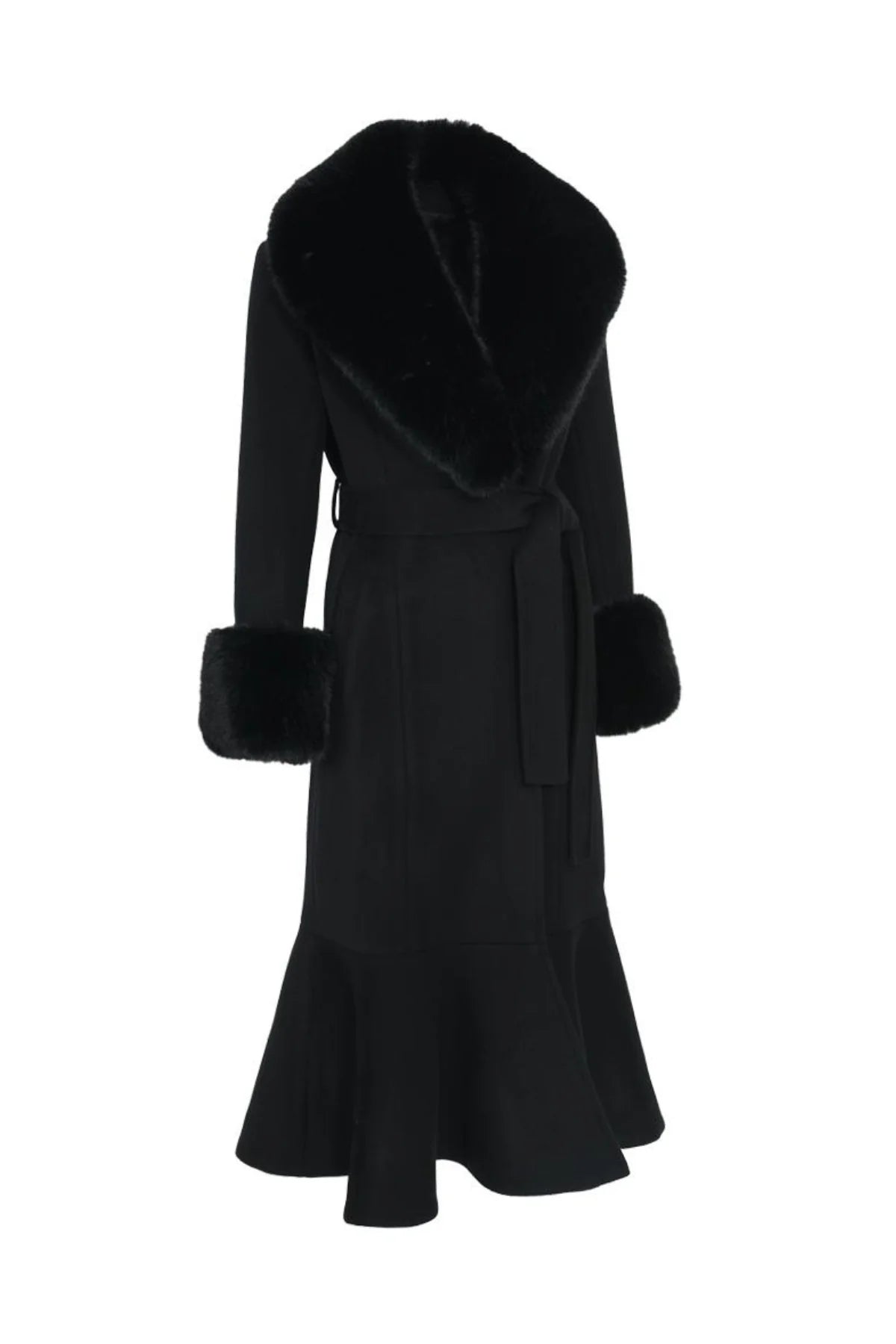 Hortons England Westminster e Cashmere Peplum belted Faux Fur Coat in Black