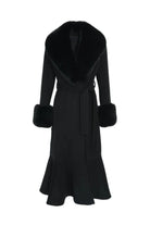 Hortons England Westminster Black Cashmere Peplum belted Faux Fur Coat