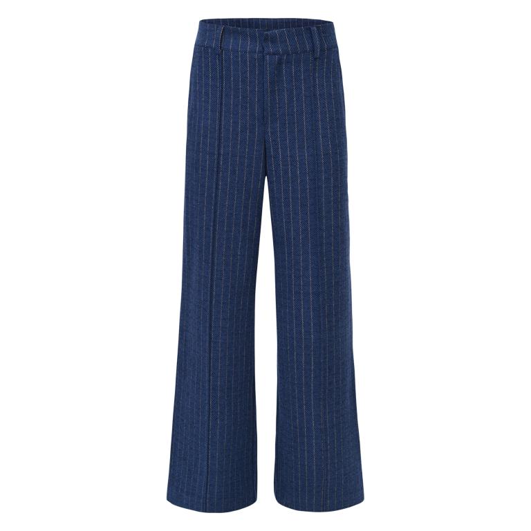 HV Society Chica navy pinstripe straight leg trousers front view