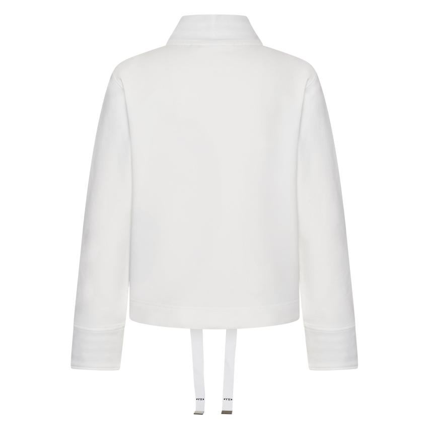 Hv Society Lauren white zip up cardigan with patch pockets and striped collar detail