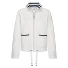 Hv Society Lauren white zip up cardigan with patch pockets and striped collar detail