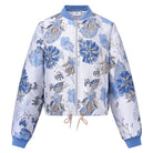HV Society Hilmar blue floral zip bomber jacket front product view