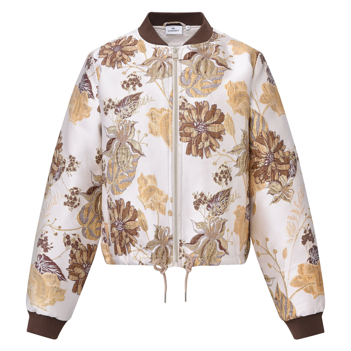 HV Society Hilmar camel floral print bomber jacket front product view