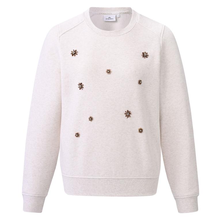 HV Society Adriana winter white embellished crew neck jumper with floral detailing
