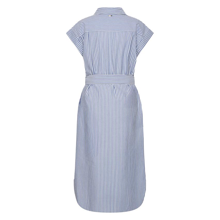 HV Society Stella navy stripe shirt dress back view with waist tie detail