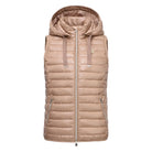 HV Society Ivanka beige hooded quilted gilet with zip front and side pockets – front product view