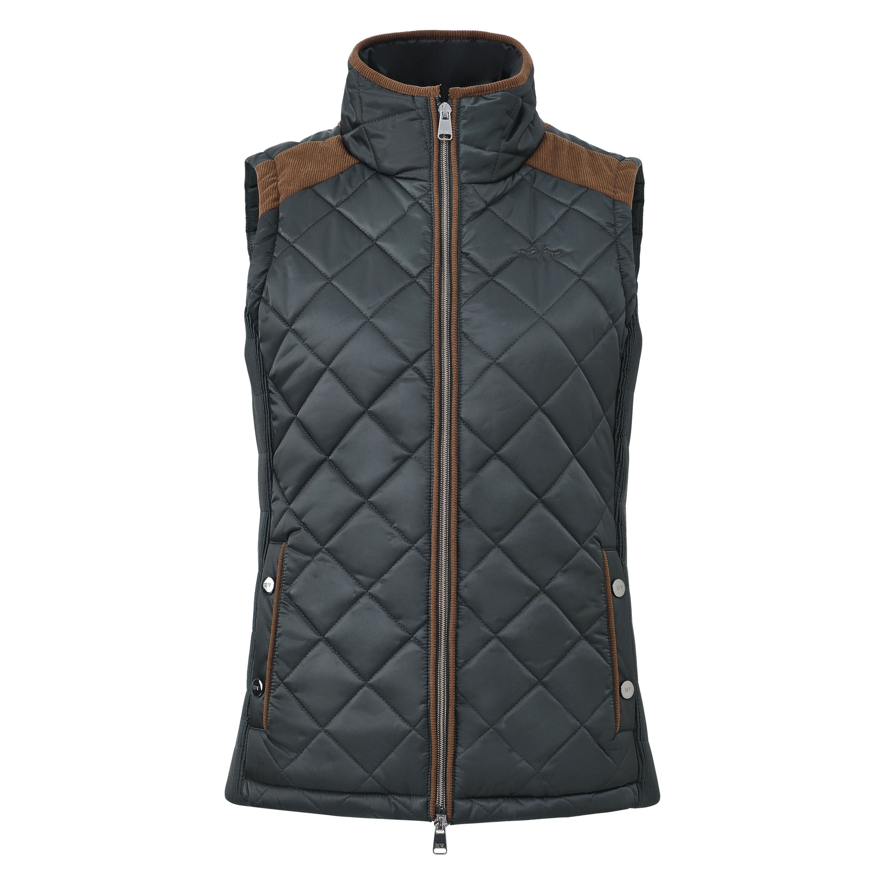 HV Society Isabel Black Forest green diamond quilted gilet – front product view