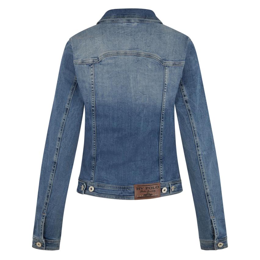HV Society Aniek Classic Denim Jacket light wash slim fit denim jacket back view with adjustable hem
