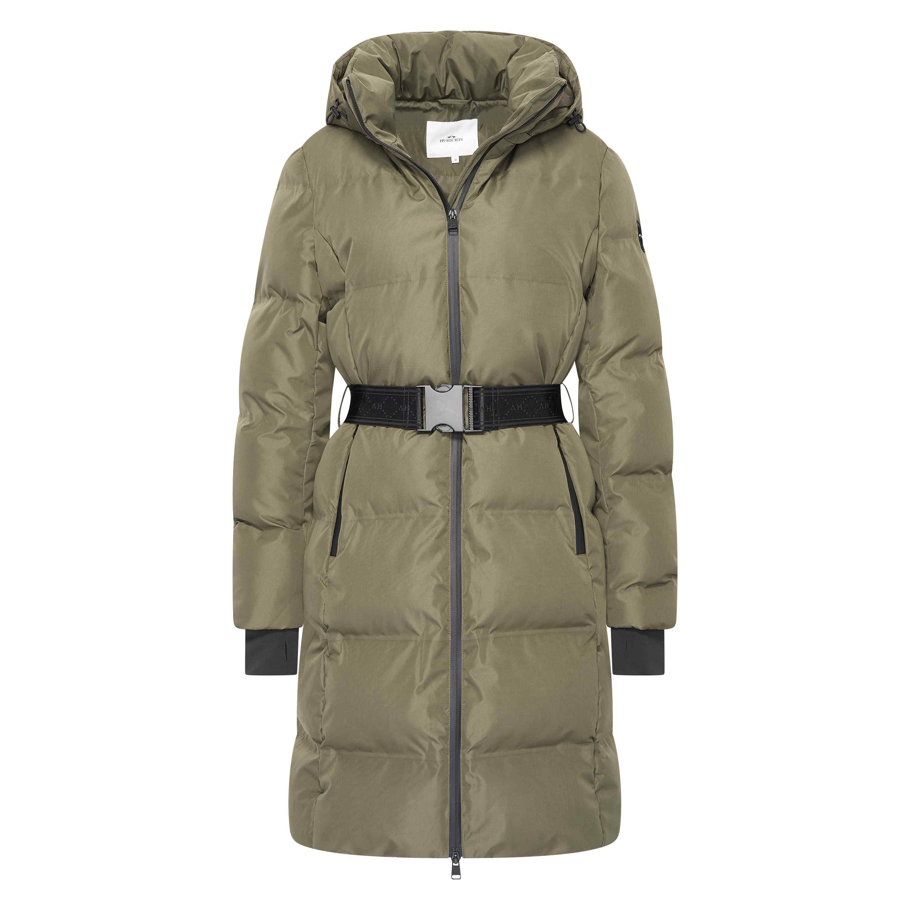 Hv Society Amila Khaki Long Quilted Coat With Hood