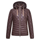 HV Society Jamy chocolate brown hooded quilted jacket with two-way zip – front product view