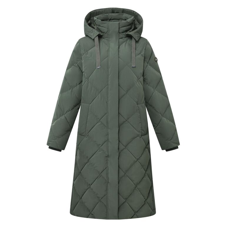 HV Society Jill long green quilted padded coat with hood