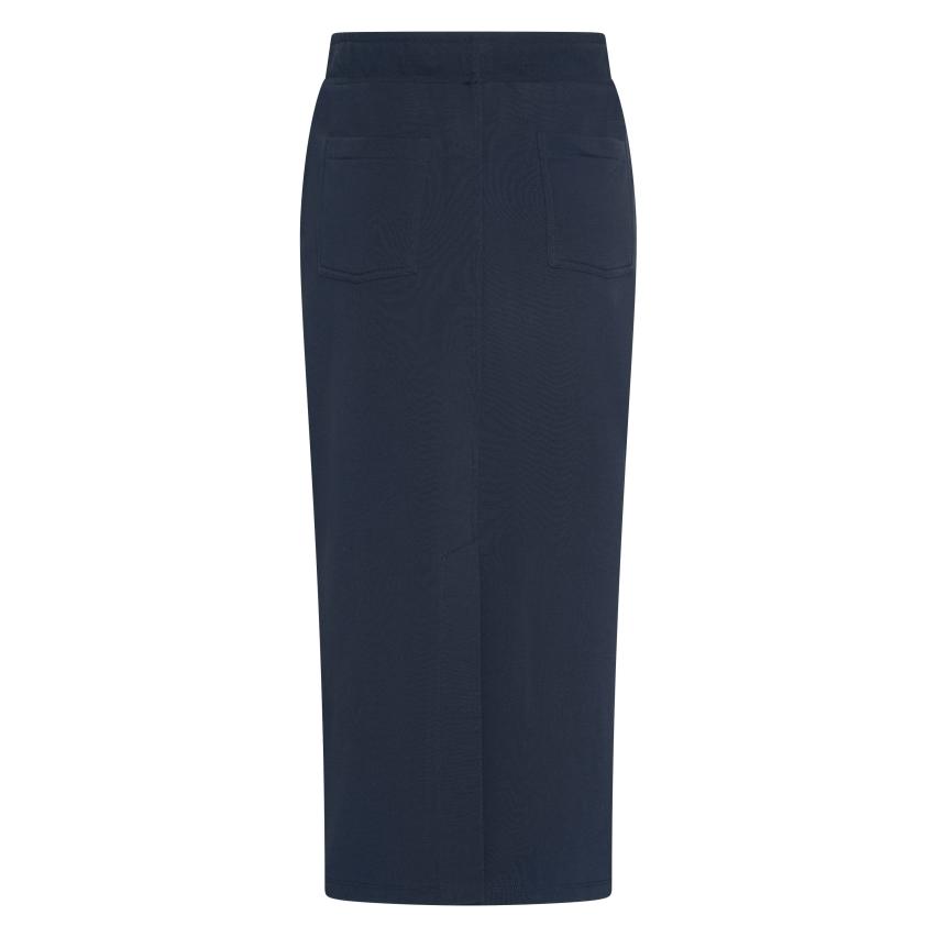 HV Society Layla women’s navy stretch cotton mid length skirt with pockets at back 