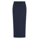 HV Society Layla navy stretch cotton midi skirt front view women