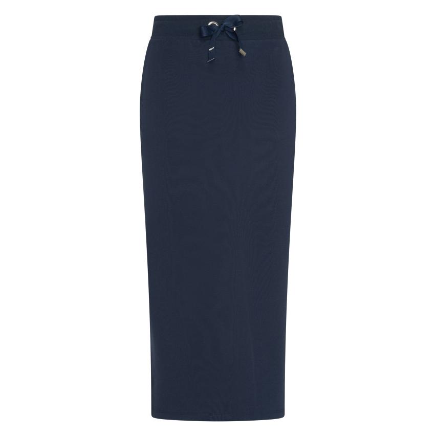 HV Society Layla navy stretch cotton midi skirt front view women
