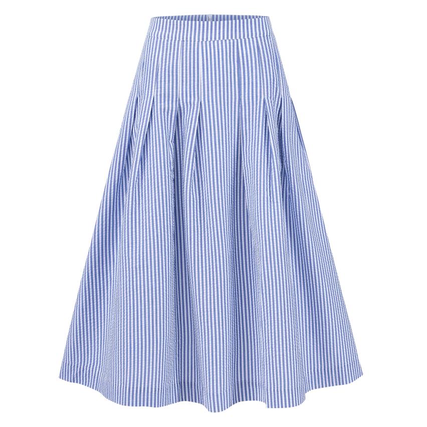 HV Society Shirley navy and white stripe midi skirt A-line pleated design