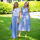 HV Society Shirley navy white stripe midi skirt worn summer outfit