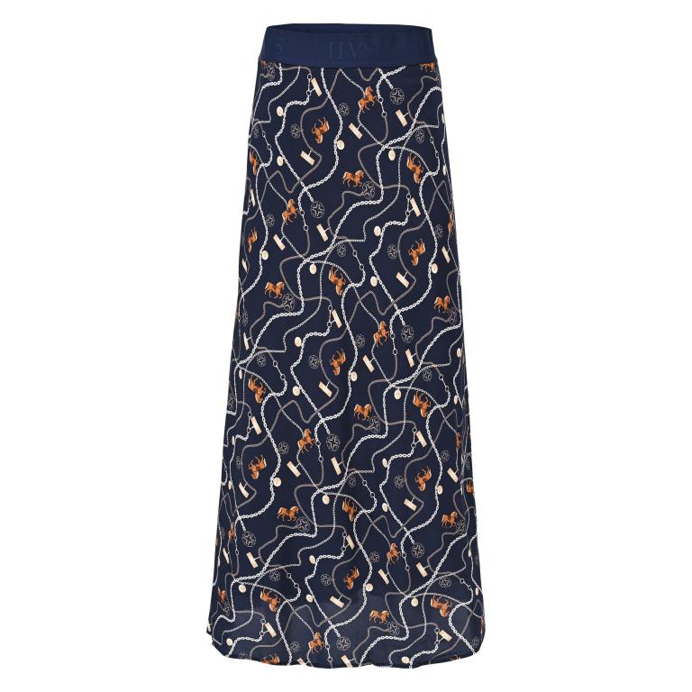 HV Society Fleur navy horse print midi skirt with elasticated waistband front view