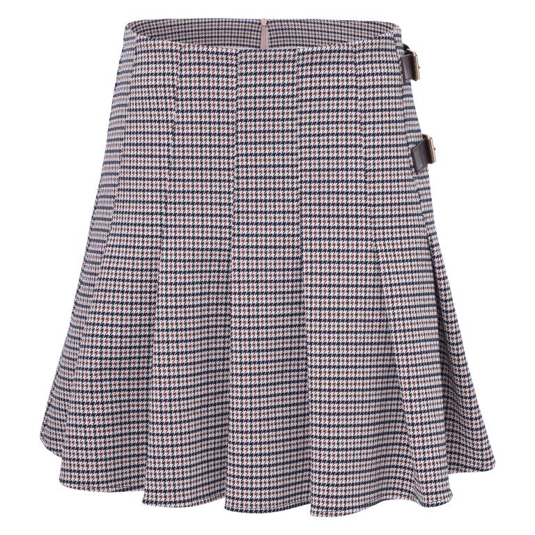 HV Society Calista houndstooth tweed mini skirt with side buckle detail front view