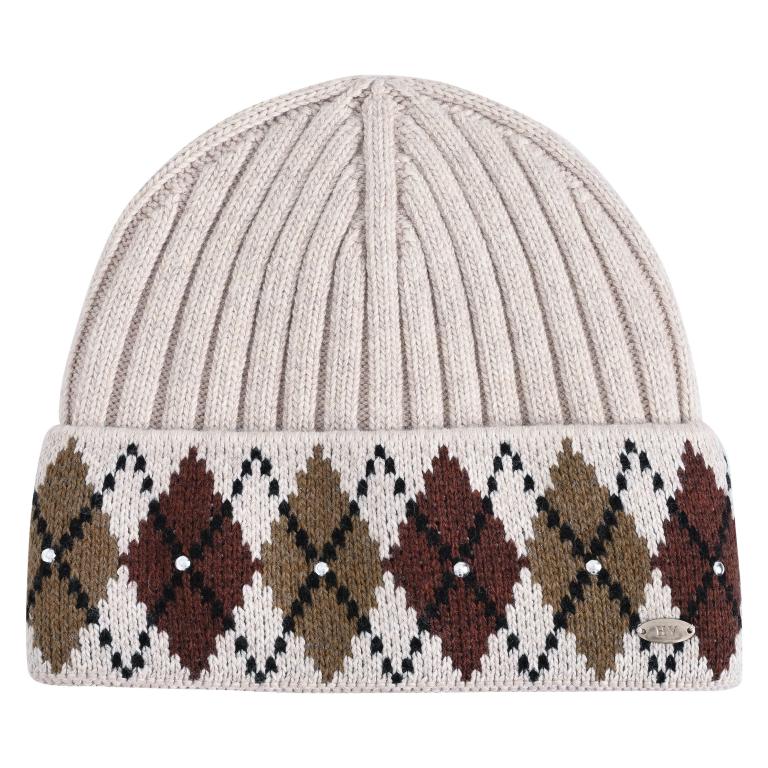 HV Society Judith neutral argyle knit beanie hat front view