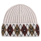 HV Society Judith neutral argyle knit beanie hat front view