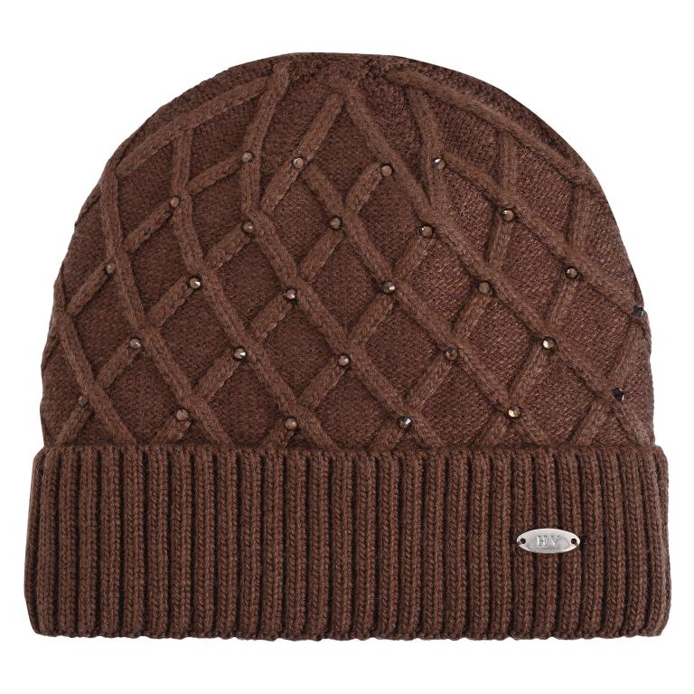     HV Society Juul brown embellished diamond knit beanie hat front view