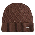     HV Society Juul brown embellished diamond knit beanie hat front view