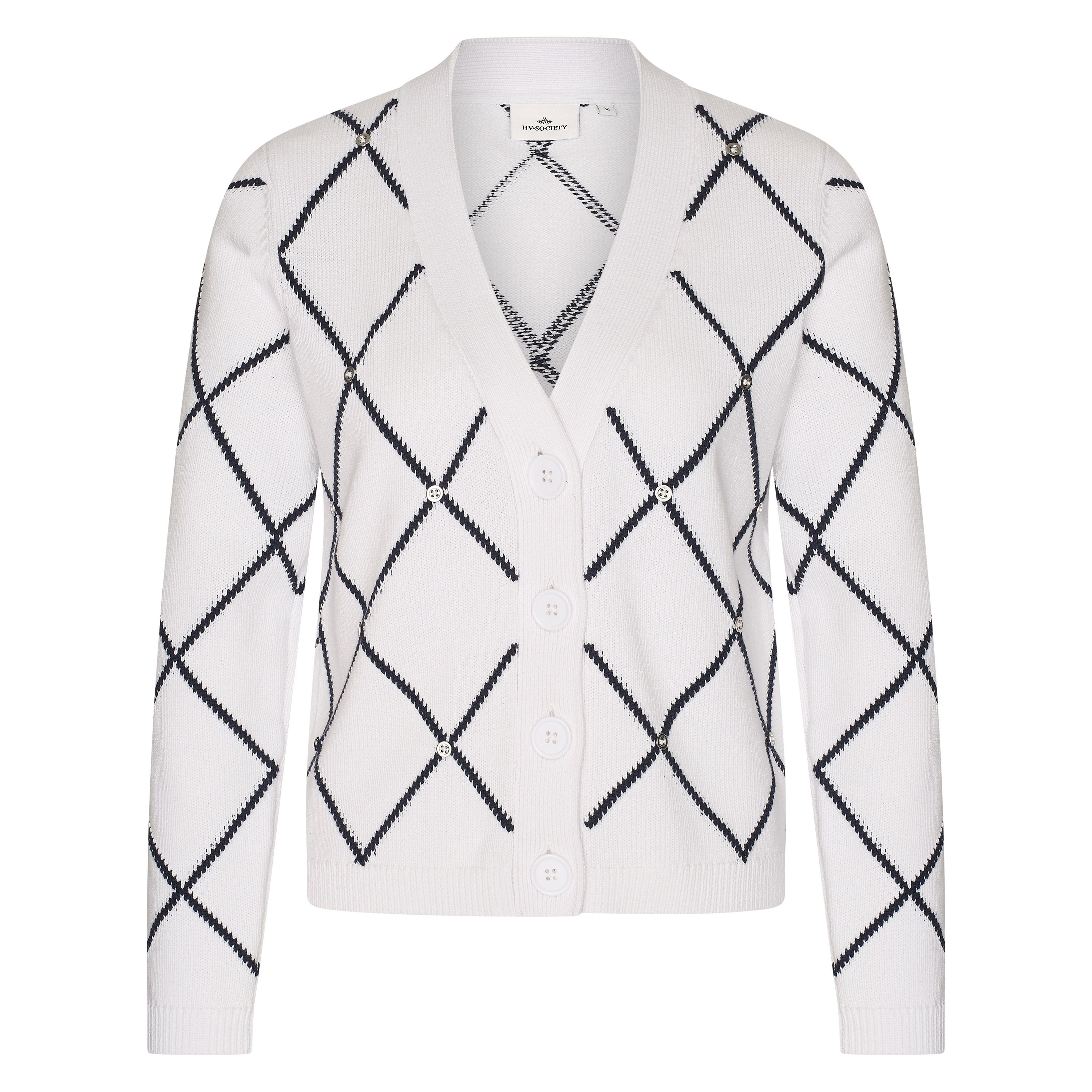 Hv Society Hope Argyle White V-Neck Button Up  Cardigan