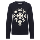 HV society Women’s navy knit with ivory snowflake pattern and ribbed trims.