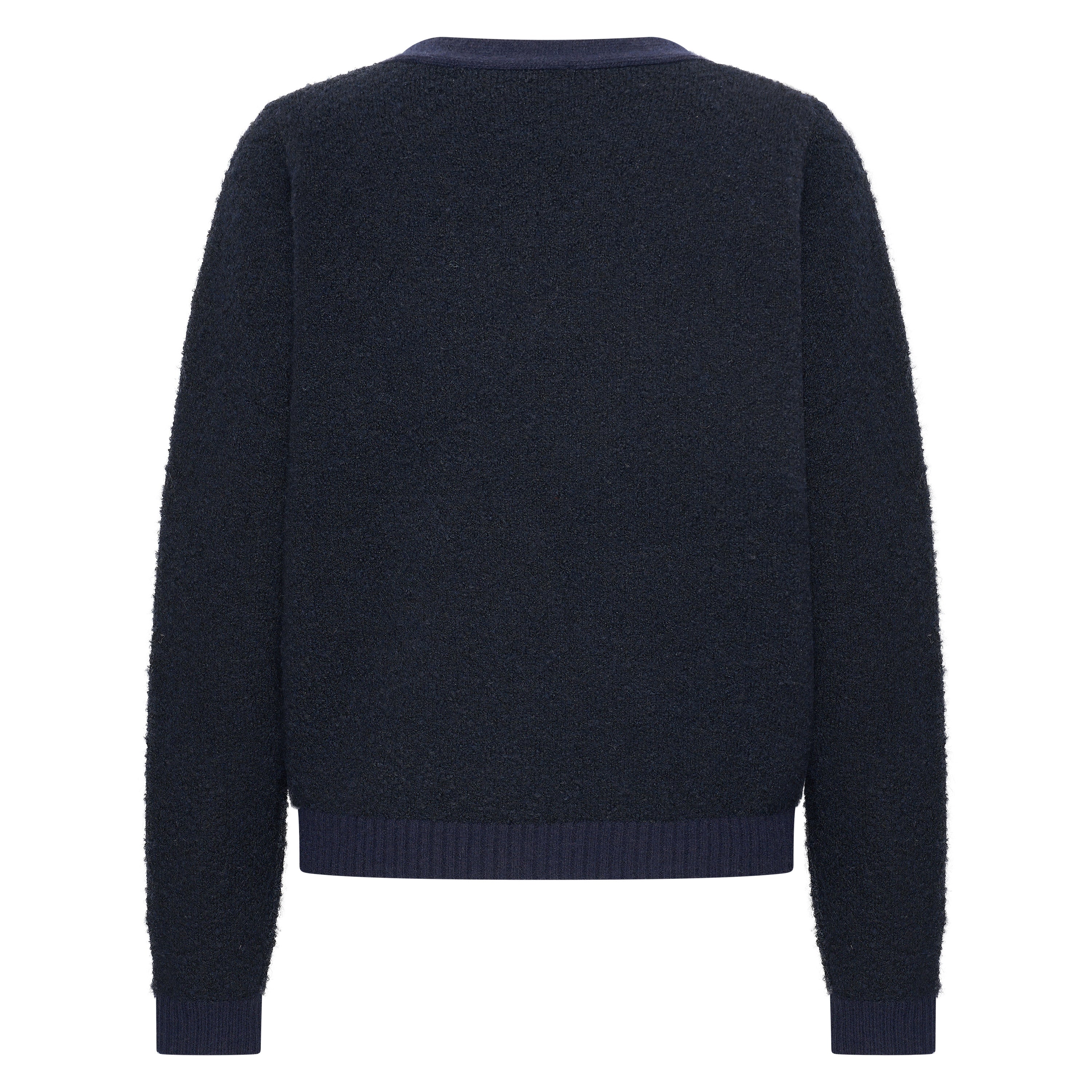 Elegant navy knit cardigan with tailored pocket details from Back